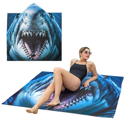 Catalonia Shark Hooded Towel for Adults, Quick-Dry Beach Poncho with Hood, Sand-Free Summer Gift - color: Shark