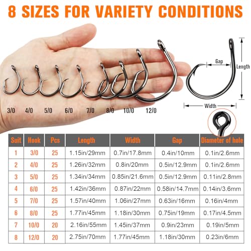 Dovesun Circle Hooks Saltwater 20-25pcs, 3X Strong Circle Fishing Hooks for Catfish in-line Catfish Hook for Striper, Mackerel, Bass, Tuna 3/0 4/0 5/0 6/0 7/0 8/0 9/0 10/0 12/0 - size: 3/0-25pcs