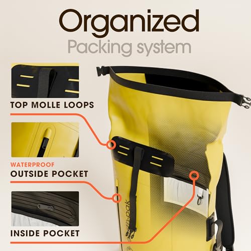Earth Pak Waterproof Backpack - Heavy Duty Hiking Backpack - Roll-Top Closure Bag - Cushioned Dry Bag Waterproof Phone Case - color: Yellow, size: 35L