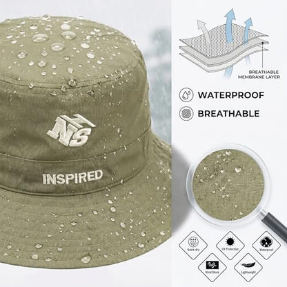 Bucket Hat for Men Women,Waterproof Sun Hat UV Protection with Detachable Face Neck Flap for Outdoors - color: Khaki
