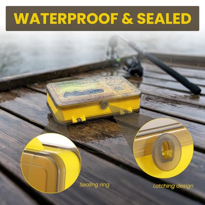 Fishing Tackle Storage Box, Double Sided Waterproof Fishing Lure Tackle Box with 13 Compartments, Yellow and Gray Lid Fishing Lure Organizer for Outdoor Angler