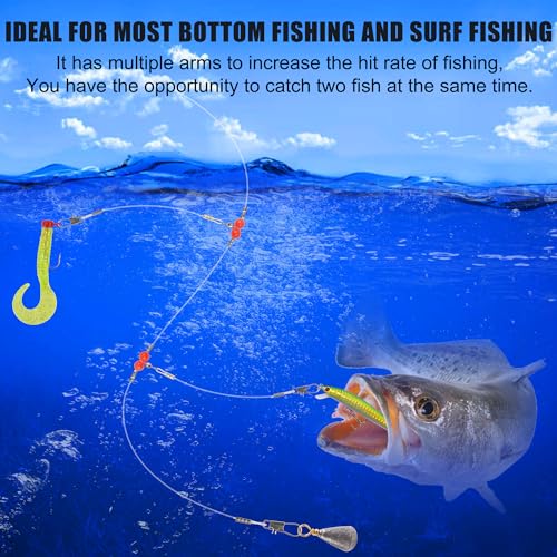 Fishing Leaders Saltwater Fishing Rigs Fishing Wire Leaders with Swivels Snaps High-Strength Fishing Leader Line Rig Bottom Rig Nylon Steel Sea Surf Fishing Rigs Tackle 1Arm 2Arms - color: White Nylon, style: 2 Arm, 12pcs