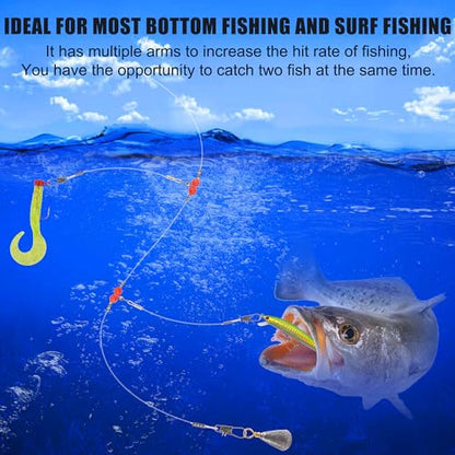 Fishing Leaders Saltwater Fishing Rigs Fishing Wire Leaders with Swivels Snaps High-Strength Fishing Leader Line Rig Bottom Rig Nylon Steel Sea Surf Fishing Rigs Tackle 1Arm 2Arms - color: White Nylon, style: 2 Arm, 12pcs