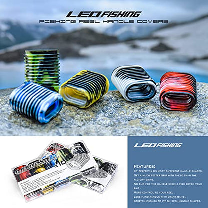 LEO 10pcs Rubber Fishing Reel Handle Grip Cover Non-Slip Baitcaster Knob Sleeve 5 Pairs in Pack 5 Colors (5 Mix Colors)
