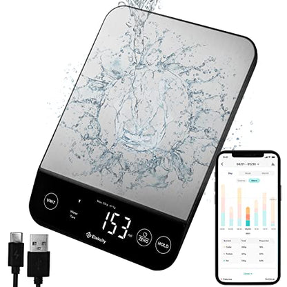 Etekcity Food Nutrition Scale, Smart Food Scale for calorie count, IPX6 Waterproof, Rechargeable, Bluetooth, Ounces and Grams for Weight Loss, Cooking, 304 Stainless Steel, Luminary 22lb - color: Luminary Stainless Steel