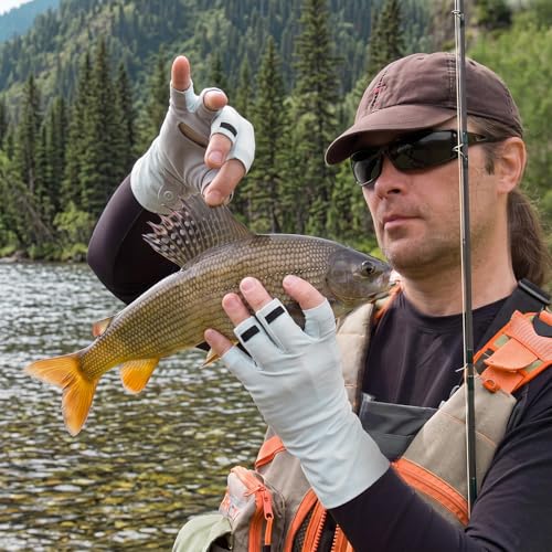 Jiuguva UPF50+ Fishing Gloves Fingerless UV Protection Gloves Palm Design Extended Cuff for Men Women Outdoor Fishing Hiking and Cycling