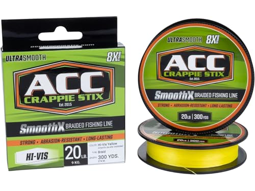 ACC Crappie Stix SmoothX Braided Fishing Line 20lb 300yd Hi-Vis Yellow