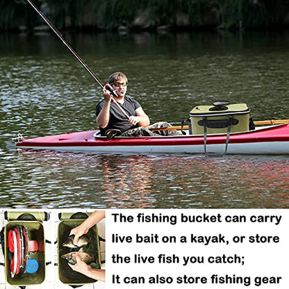 Fishing Bucket,Foldable Fish Bucket, Multi-Functional EVA Fishing Bag for Outdoor, Live Fish Lures Bucket and Fish Protection Bucket,10GAL/8GAL/6GAL/4.8GAL/3GAL Live Fish Container (10GAL/ArmyGreen) - color: 10gal/Armygreen