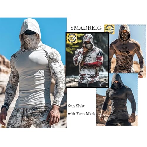 UPF 50+ Men's Sun Protection Hoodie Long Sleeve Sun Shirt with Face Mask Quick Dry Breathable Sun Guard for Fishing - color: A01-black, size: Large