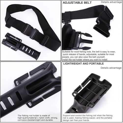 2 Pcs Fishing Waist Belt Rod Holder - Adjustable Wading Belt With Portable Pole Inserter for Spinning, Casting Reel, Surf, Kayak, Fly Fishing Gear Accessories - Black