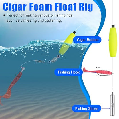 SILANON Peg Floats Fishing Bobbers,Foam Cigar Fishing Floats Bobbers Catfish Floats Slip Fishing Cork Bobbers with Pipe Plug for Catfish Santee Rig Freshwater Saltwater Fishing - size: 2 inch, style: Yellow-30pcs