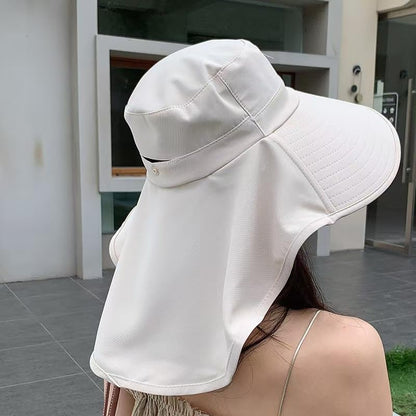 Women Wide-Brim-Bucket-Ponytail-Sun-Hats - Summer UV Protection Sun Hat Foldable Fishing Hat with Neck Flap Pony Hole