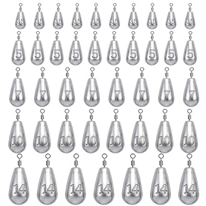 Fishing Weights Sinkers Kit Bass Casting Weights Drop Shot Weights with Swivel for Freshwater Saltwater Catfish Weights - style: 43pcs