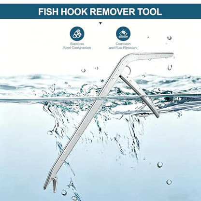 11.5-Inch Fish Hook Remover, Stainless Steel Fishing Tool – Saltwater & Freshwater Hook Extractor Pliers with Serrated Jaw, Non-Slip Safety Dehooker for Anglers