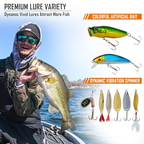 THKFISH 130PCS Compact Fishing Tackle Kit, All-in-One Fishing Gear Lure Bait Accessories Kit for Freshwater Bass Trout, Perfect Father Day Gifts for Men Dad Anglers
