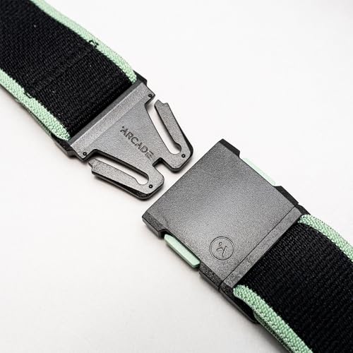 Arcade Belts A2 Unisex Adventure Belt: Heavy Duty Stretch, Metal Free Buckle - color: Atlas - Black/Mint, size: Standard (Up to 40"); 1.5" Wide