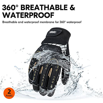 Vgo... 2-Pairs 32°F Waterproof High-Dexterity Heavy-Duty Winter Mechanic Gloves, Impact & Vibration Reduction (M, Black&Gold, SL8849FW) - color: Black&gold-winter, size: Medium (2 Pairs)