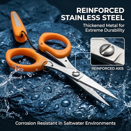 PAFASON 4.5"Fishing Scissors for Braided Line, Lanyard, Stainless Steel, Serrated Blades, Large Finger Holes, Non Slip Grip, Fishing Line Cutter, Safety Case