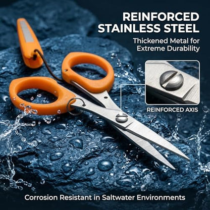 PAFASON 4.5"Fishing Scissors for Braided Line, Lanyard, Stainless Steel, Serrated Blades, Large Finger Holes, Non Slip Grip, Fishing Line Cutter, Safety Case
