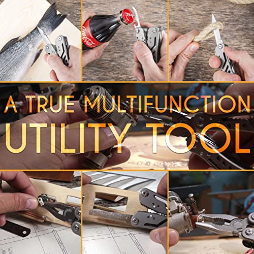 24-in-1 Multitool with Knife, Pliers & 11 Bits Sharp Stainless Steel - Multi Tool for Men - Ideal Gear with Tools for Camping Hiking, Survival, EDC - Best Gifts for Husband Boyfriend 2238 - color: 1. Silver