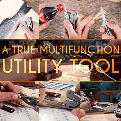 24-in-1 Multitool with Knife, Pliers & 11 Bits Sharp Stainless Steel - Multi Tool for Men - Ideal Gear with Tools for Camping Hiking, Survival, EDC - Best Gifts for Husband Boyfriend 2238 - color: 1. Silver