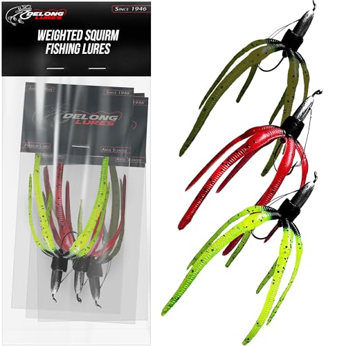 Delong Lures - The Squirm Fishing Lures - Ultimate Bass Fishing Kit - Weighted Jigs for Freshwater & Saltwater, Large Swimbait Lures - Made in USA - color: Variety 3 Pack