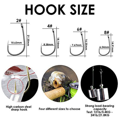 Carp Fishing Hair Rigs, 20 Pcs Curved Barbed Carp Hook Anti-Tangle Swivel Braided Thread line with 3 Card Boilie Bait Stops Dumbell Stoppers and Stringer Needle - color: Barbless, size: Mixed (2# 4# 6# 8#）