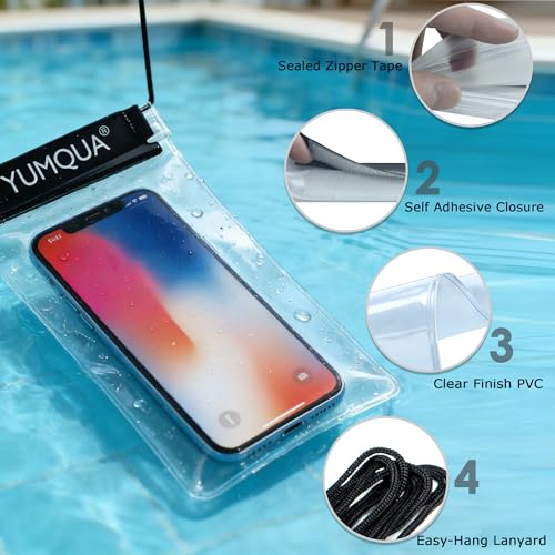 YUMQUA Clear Waterproof Bag, Waterproof Document Pouch Passport Holder Water Tight Map Case Waterproof Pouch Water Proof Small Dry Bags for Kindle Phone Tablet Camera, Kayak Boat PaddleBoard - color: Black-5Pack