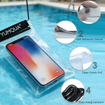 YUMQUA Clear Waterproof Bag, Waterproof Document Pouch Passport Holder Water Tight Map Case Waterproof Pouch Water Proof Small Dry Bags for Kindle Phone Tablet Camera, Kayak Boat PaddleBoard - color: Black-5Pack