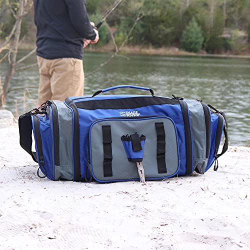 OSAGE RIVER Large Waterproof Fishing Tackle Bag with Padded Shoulder Strap, Ripstop Soft Sided Bag with Fishing Pliers Holder - color: Ash with 3 Tackle Boxes