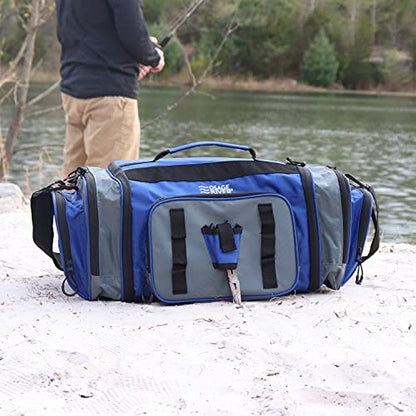OSAGE RIVER Large Waterproof Fishing Tackle Bag with Padded Shoulder Strap, Ripstop Soft Sided Bag with Fishing Pliers Holder - color: Ash with 3 Tackle Boxes