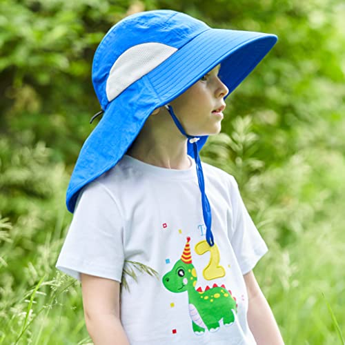 Connectyle Kids Large Brim UV Protection Sun Hat with Neck Flap Mesh Fishing Cap - color: Blue