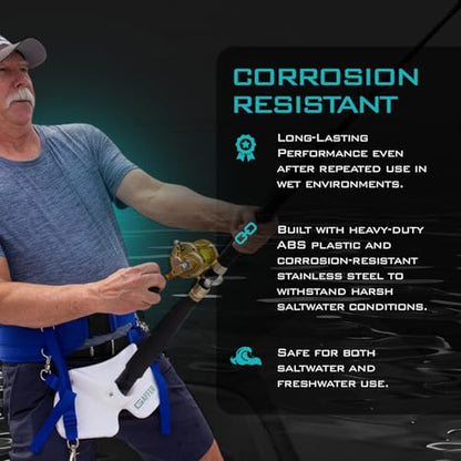 GAFFER SPORTFISHING Wide Body Adjustable Fishing Belt with Rod Holder - EVA Foam Padding, Ideal for Boat Fishing - color: Blue - 28 to 48 Inches
