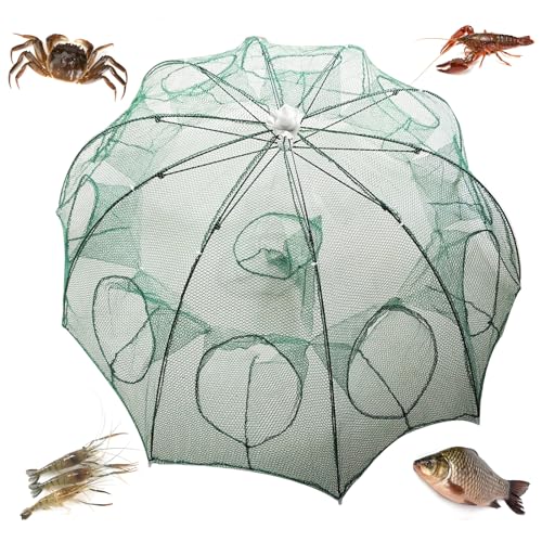 Collapsible Crawfish Trap 2Pcs, Foldable Lobster Crab Trap with Rope, 36.5" Portable Fishing Bait Trap Crawfish Trap Minnow Trap, 6/10 Holes Large Space Umbrella Fishing Net