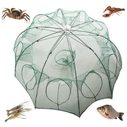 Collapsible Crawfish Trap 2Pcs, Foldable Lobster Crab Trap with Rope, 36.5" Portable Fishing Bait Trap Crawfish Trap Minnow Trap, 6/10 Holes Large Space Umbrella Fishing Net