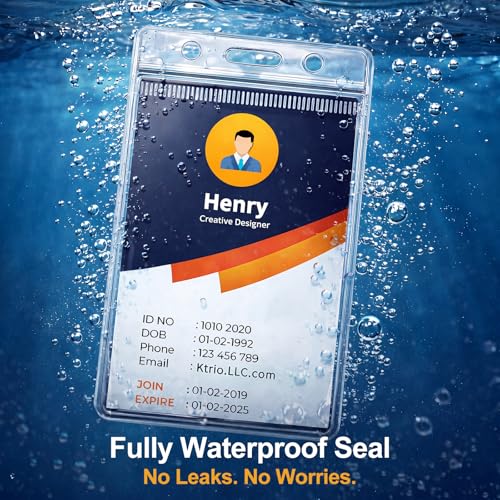 6 Pack Badge Holder, Plastic ID Badge Holder, Clear Waterproof ID Card Holder with Resealable Zip, 2.5" x 3.8" Vertical Name Tag Holder for Nurses and Office, Fits ID Card/Credit Card/Student Card