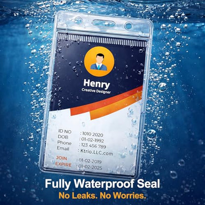 6 Pack Badge Holder, Plastic ID Badge Holder, Clear Waterproof ID Card Holder with Resealable Zip, 2.5" x 3.8" Vertical Name Tag Holder for Nurses and Office, Fits ID Card/Credit Card/Student Card