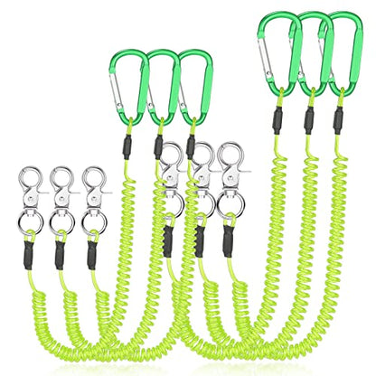Woanger 6 Pack Fishing Lanyard Steel Wire Coiled Lanyard Tool Lanyards for Hand Tools Kayak Retractable Tool Leash Fishing Rod Safety Lanyards Gear with Alloy Clips for Pliers Boating - color: Green