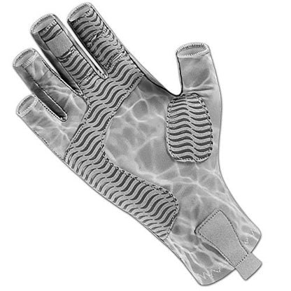 Fishoholic UPF50+ Fingerless Fishing Gloves - Sticky Grip Sun Protection Glove - Kayaking Paddling or Rowing - color: Grey H2O Camo, size: XX-Small-X-Small