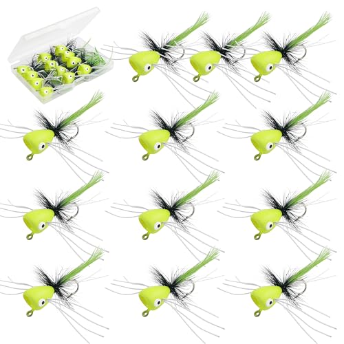 Fly Fishing Lures Poppers Flies Panfish Bluegill Bass Flies Bugs Lures Dry Flies Wet Flies Popper Lures 12/15pcs - color: green-12pcs