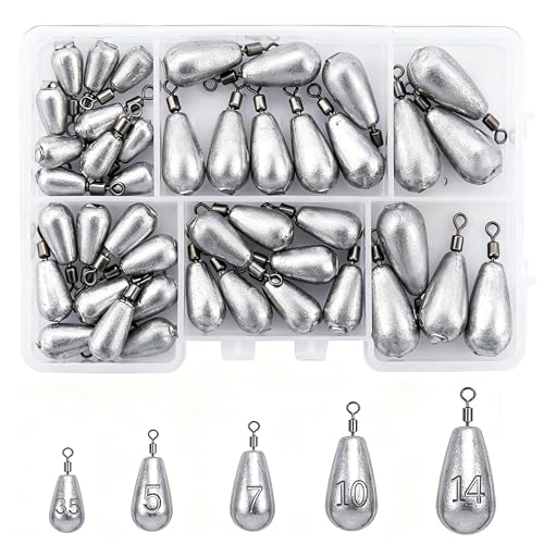Fishing Weights Sinkers Kit Bass Casting Weights Drop Shot Weights with Swivel for Freshwater Saltwater Catfish Weights - style: 43pcs