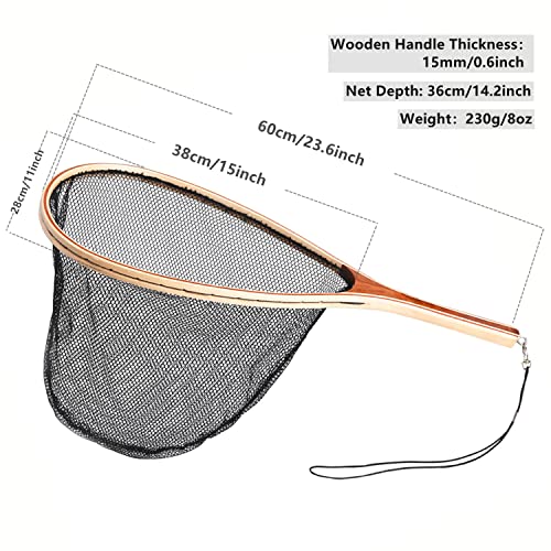 Fly Fishing Landing Net with Wood Handle Wooden Frame Soft Rubber Mesh or Waterproof Nylon Mesh Nets with Magnetic Release for Trout Bass Fish Catch and Release - color: Nylon Net with Magnetic Release
