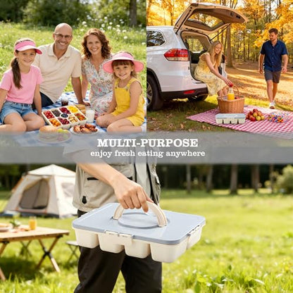 Snackle Box Container, Divided Serving Tray with Lid and Handle, 9 Compartments Snack Box Container for Adults, Portable Charcuterie Serving Platter for Candy Fruit, 9.9 Cups, White Grey - color: White Grey