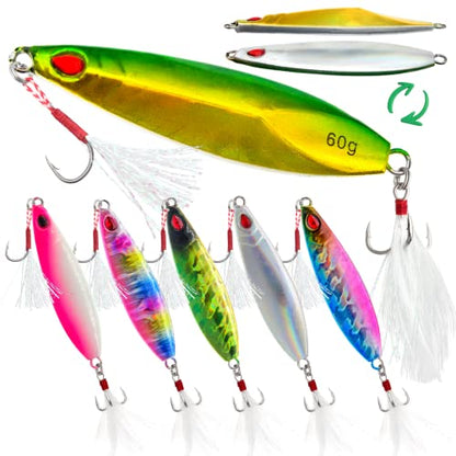 Fishing Jigs Vertical Saltwater Jigs Vertical Jigging Spoon Fishing Tuna Lures Boat Fishing Artificial Lures for Tuna, Grouper, Dogtooth, Snapper, Bass, Salmon/60g, 80g,120g - color: 5pcs-multicoloured
