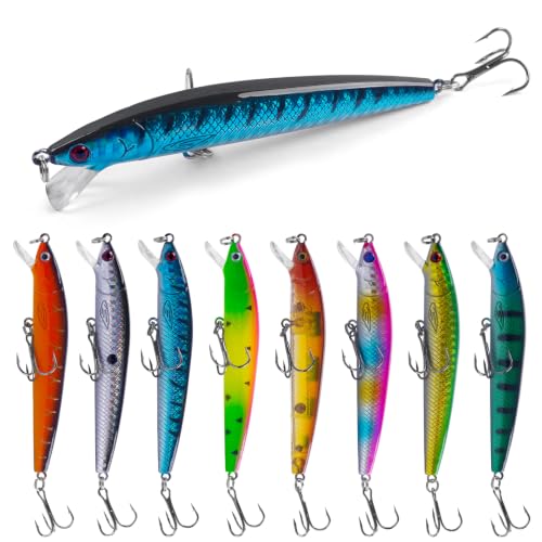 Fishing Lures Kit Crankbait Minnow Jerkbaits Popper Lures Shadllow Deep Diving Swimbaits Pencil Walleye Lures Artificial Hard Fishing Baits for Bass Trout Redfish Saltwater Freshwater - color: Suspending Minnow-8pcs