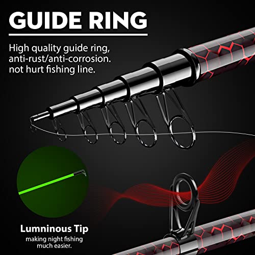 Fishing Rod and Reel Combos, Unique Design with X-Warping Painting, Carbon Fiber Telescopic Fishing Rod with Reel Combo Kit with Tackle Box, Best Gift for Fishing Beginner and Angler - color: Red, size: 2.4 m 7.87 ft (Tackle Box)