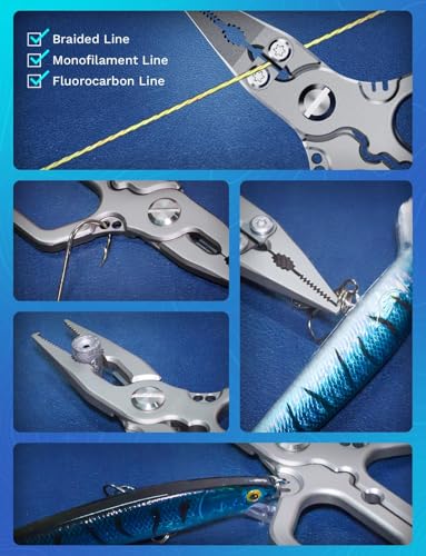 HOOK-EZE 420 Fishing Pliers, 4.1“ Multi-function Fishing Tool with Tungsten Cutters, Knot Tying Tool with Lanyard, Split Ring Hook Remover, Freshwater Fishing Tool Gift for Men