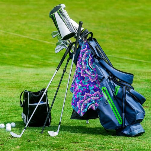 Blue Mandala Boho Golf Towel for Golf Bags Carts Mandalas Flowers Golf Towels with Clip Bohemia Waffle Towels Cleaning Cloth 2 Packs for Men Golfer Accessories, Birthday Father's Day Present - color: Blue Purple