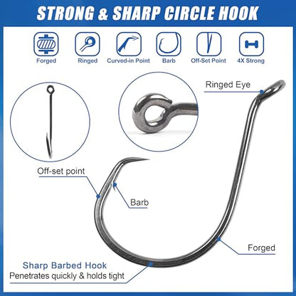 Circle Hooks Saltwater Catfish Fishing Hooks,50/100pcs Octopus Offset Sport Circle Fish Hooks for Catfish Rigs Bass Fishing Saltwater Freshwater Hook Size:8#-10/0 - size: 50pcs_8/0