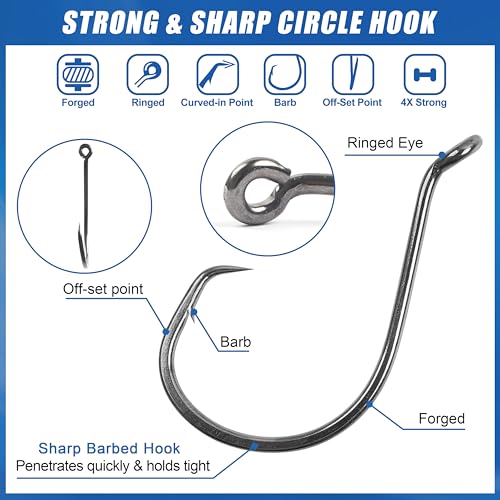 Circle Hooks Saltwater Catfish Fishing Hooks,50/100pcs Octopus Offset Sport Circle Fish Hooks for Catfish Rigs Bass Fishing Saltwater Freshwater Hook Size:8#-10/0 - size: 50pcs_3/0